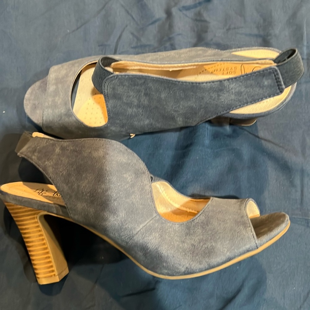 Blue suede heels
